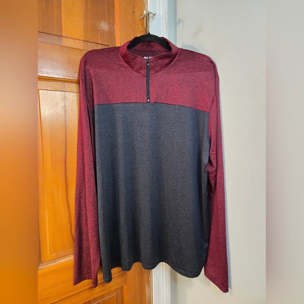 Real Essentials Maroon and Charcoal Quarter-Zip Top Sz XL - Picture 1 of 6